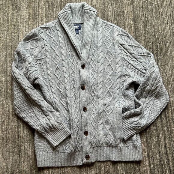Cotton Blend Grey Cable Knit Grandpa Cardigan with Pockets (size M) - Picture 1 of 7